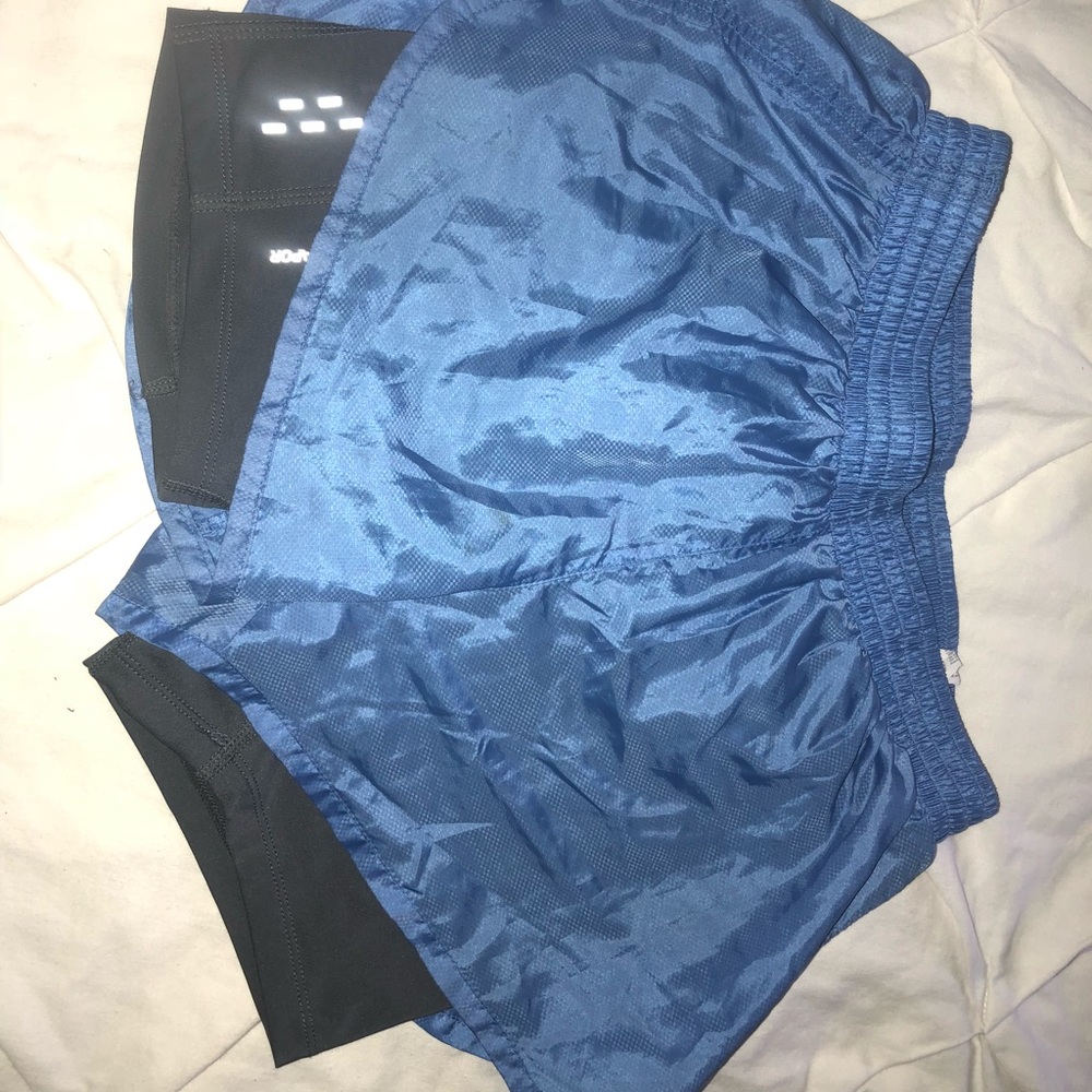 2-in-1 blue and gray underneath champion shorts